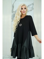 [S-5XL]💃 Elegancka retro丨Patchworkowe plisy丨Czarna sukienka o kroju litery A z rękawami trzy czwarte