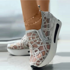 Damskie wsuwane, modne, codzienne, letnie, cekinowe buty na koturnie