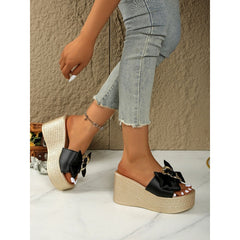 PU skórzane obcasy klinowe kapcie z łukiem