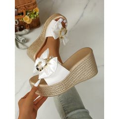 PU skórzane obcasy klinowe kapcie z łukiem