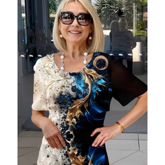 💖Elegancka sukienka z okrągłym dekoltem i nadrukiem