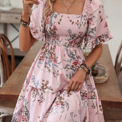 Elegancka, szturmowa sukienka z kwadratowym dekoltem i kwiatową naciskiem dla kobiet