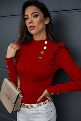 Top koszulowy o dopasowanym kroju na jesień i zimę, z falbaną na dole