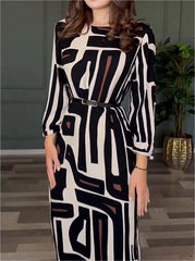 🎁Korzyści noworoczne pasek gratis🔥Dopasowująca się sukienka damska z geometrycznym nadrukiem