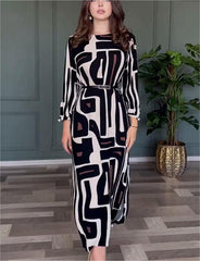 🎁Korzyści noworoczne pasek gratis🔥Dopasowująca się sukienka damska z geometrycznym nadrukiem