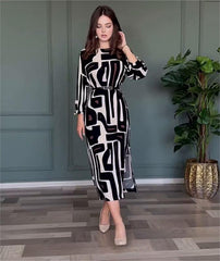 🎁Korzyści noworoczne pasek gratis🔥Dopasowująca się sukienka damska z geometrycznym nadrukiem