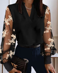 💘Modna damska koronkowa koszula z długim rękawem i dekoltem w kształcie litery V