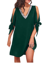 ✨Cekinowa, szyfonowa sukienka na ramiączkach, z dekoltem w kształcie litery V