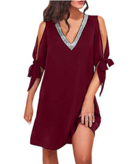 ✨Cekinowa, szyfonowa sukienka na ramiączkach, z dekoltem w kształcie litery V