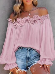 Damski top z długim rękawem i nadrukiem w stylu retro na jedno ramię